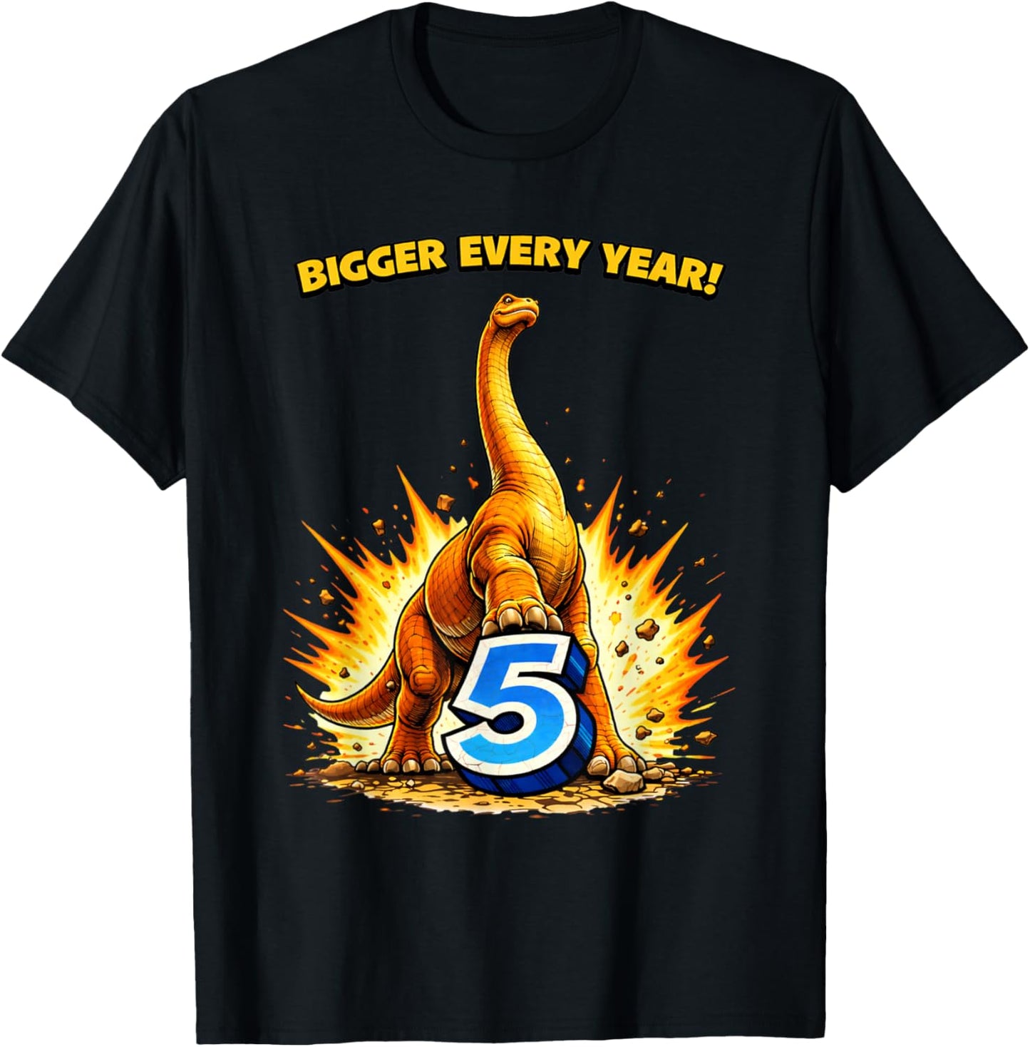 Bigger Every Year Dinosaur 5th Birthday T-Shirt - T-Shirt | Black