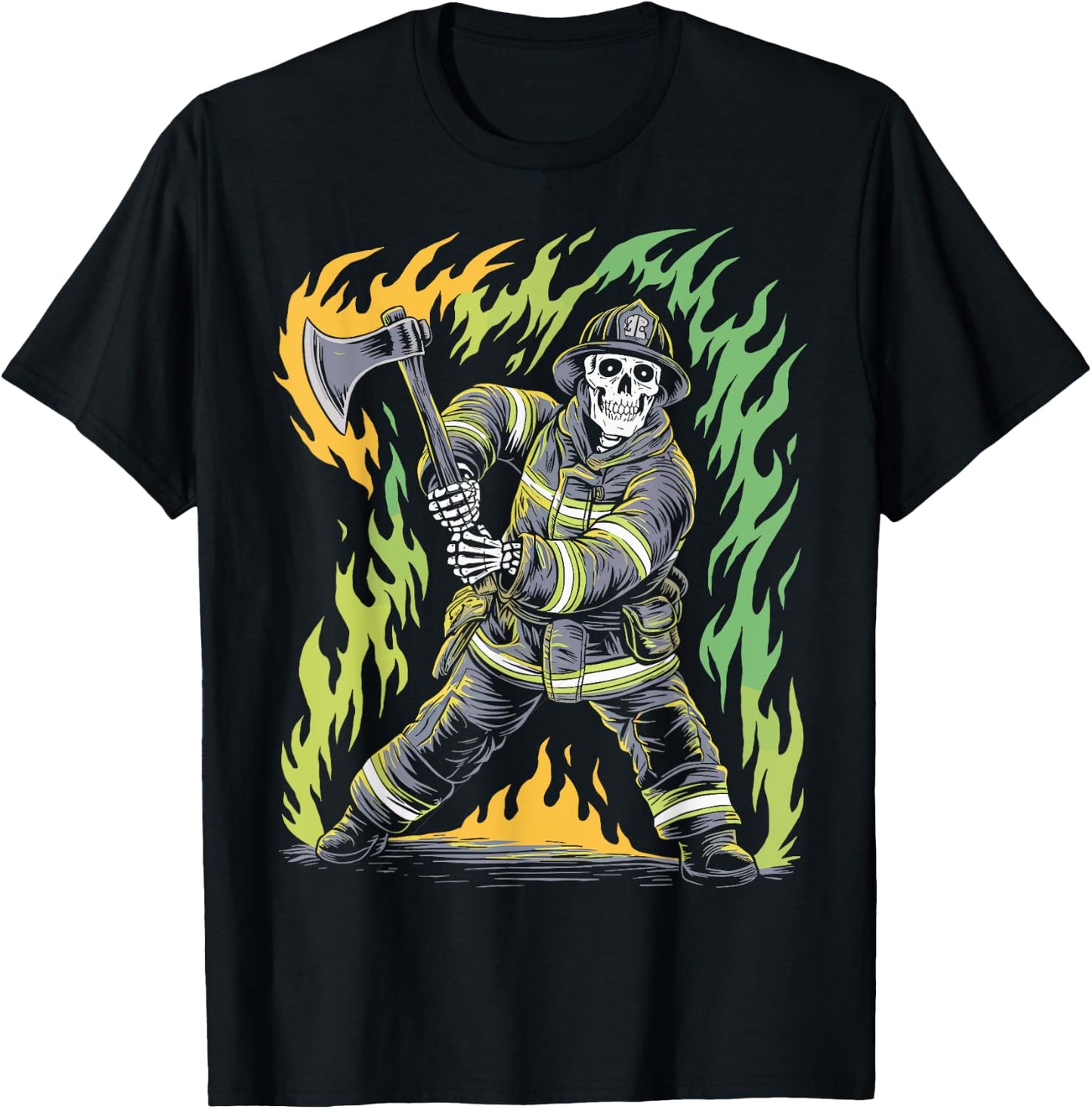 Skeleton Firefighting Lovers Spooky Halloween Firefighter T-Shirt - T-Shirt | Black