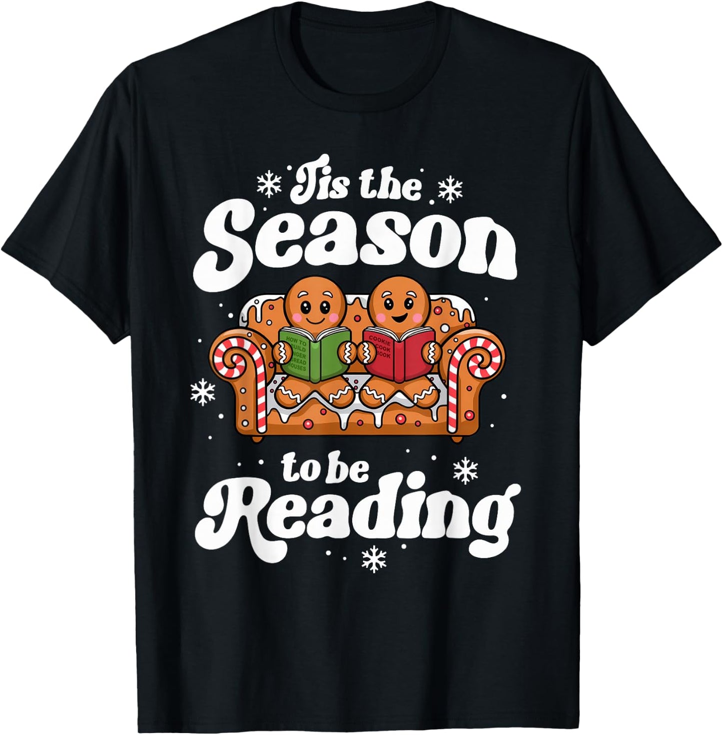 Christmas Book Lover Gingerbread Library Reading Bookaholic T-Shirt - T-Shirt | Black