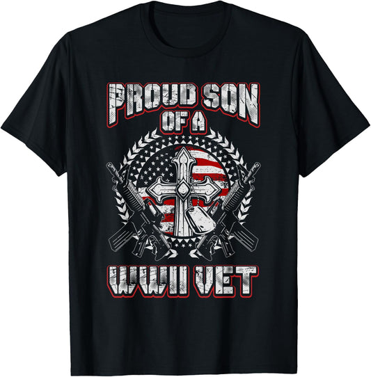 World War Two Veteran Proud Son of a WWII Vet T Shirt T-Shirt - T-Shirt | Black