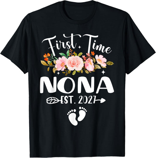 Mothers Day First Time Nona Est 2027 T-Shirt - T-Shirt | Black
