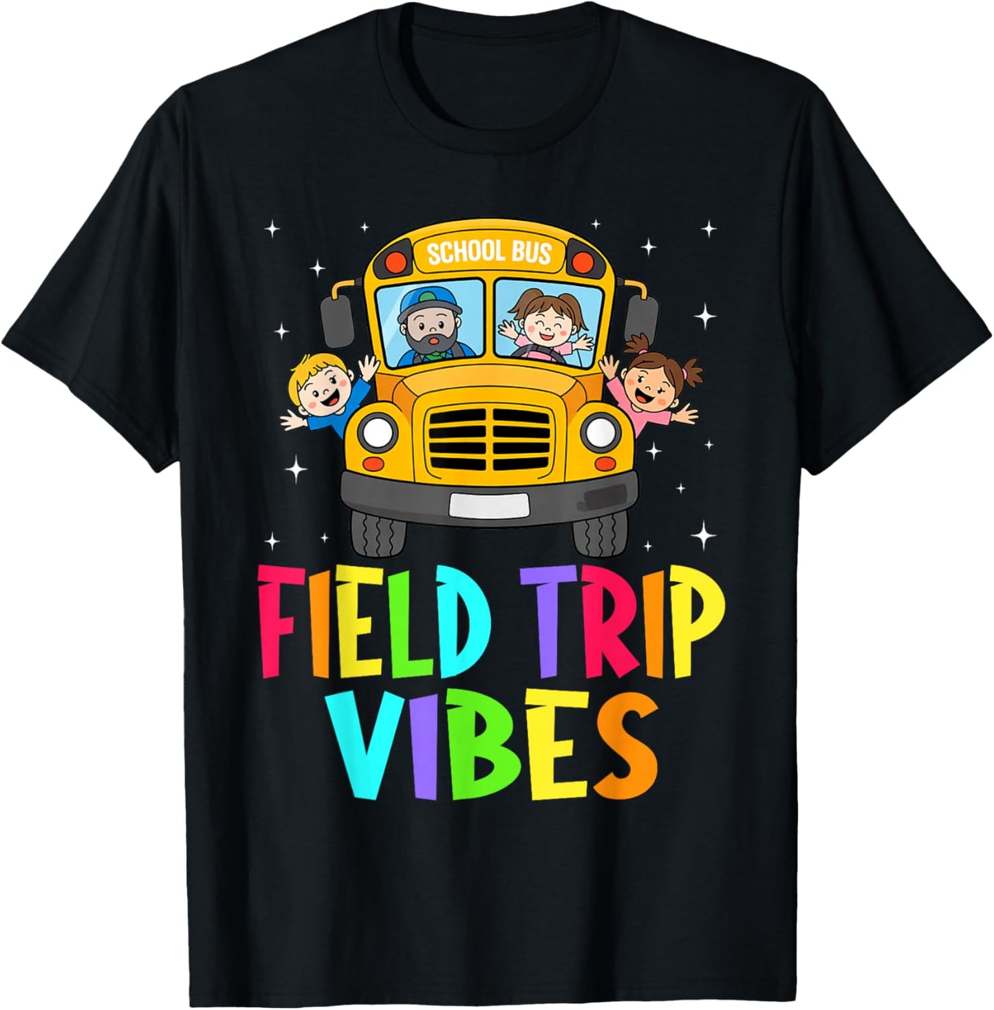 Field Trip Vibes Face Smile Retro Groovy Field Day 2025 T-Shirt - T-Shirt | Black