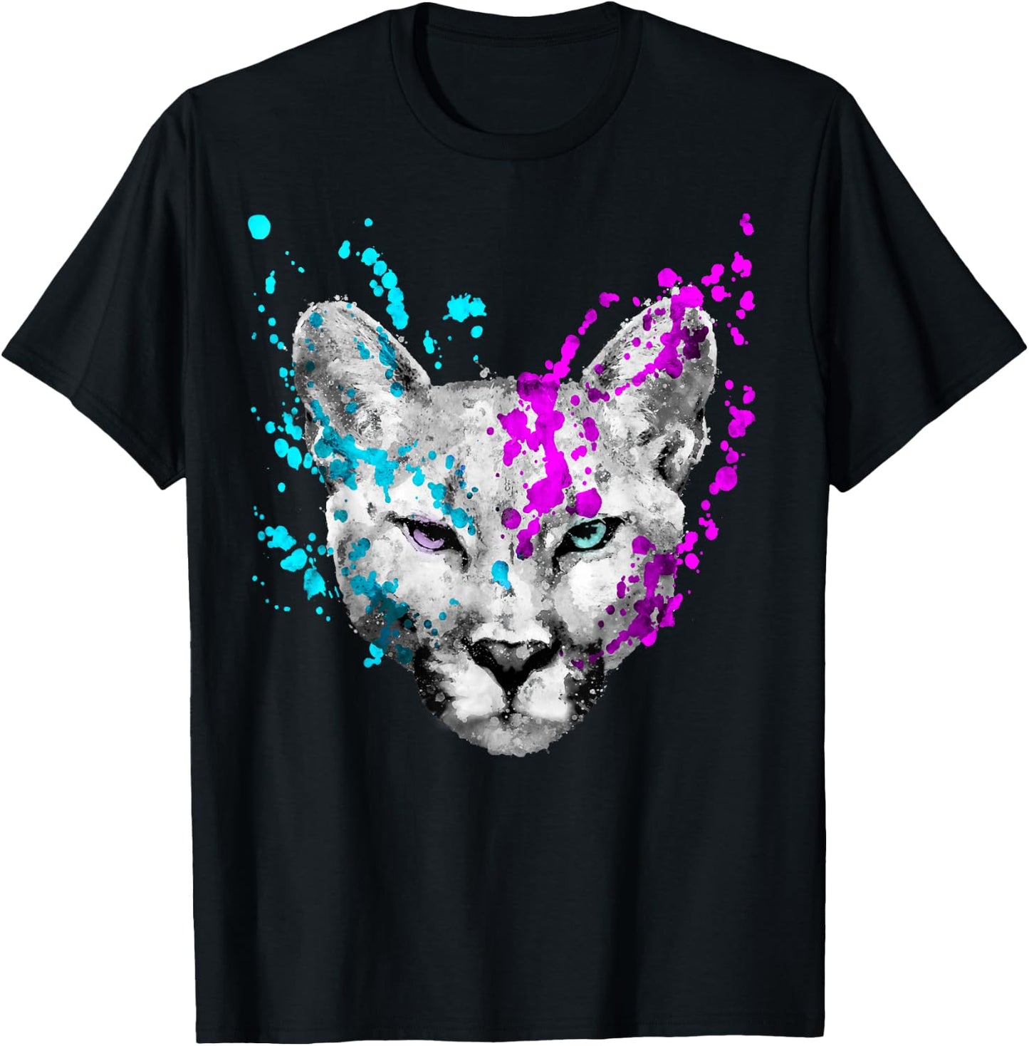 Watercolor lion mountain cougar painting wild artistic T-Shirt - T-Shirt | Black