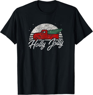 Vintage Christmas Truck Shirt Holly Jolly Holiday Gift T-Shirt - T-Shirt | Black