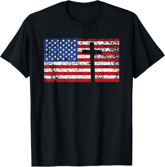 American Flag Cross Shirt, USA Christian Gift, Trust God T-Shirt - T-Shirt | Black