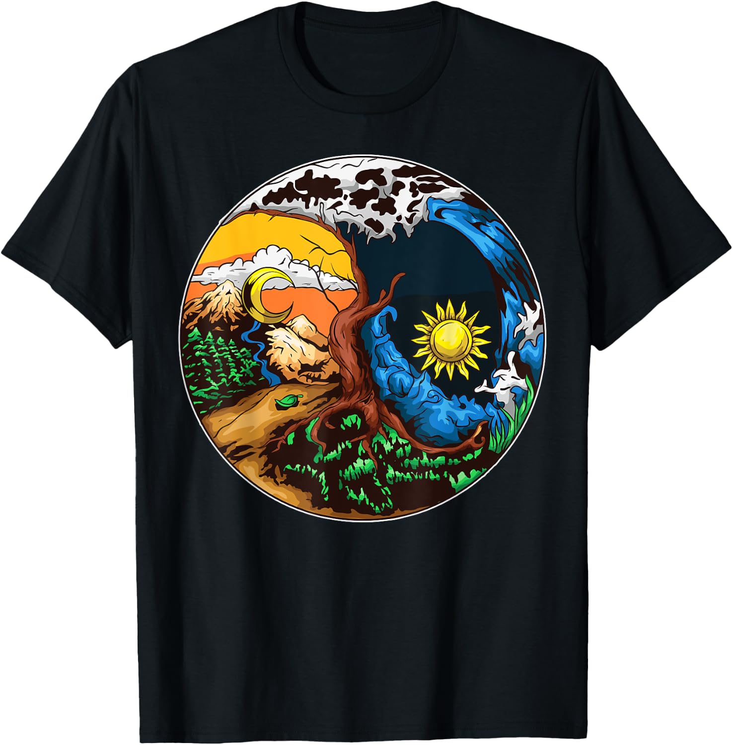 Yin Yang Happy Yin Yang Shirt Love Your Mother Earth Black Adult Classic Fit Short Sleeve Save Planet Shirt T-Shirt - T-Shirt | Black