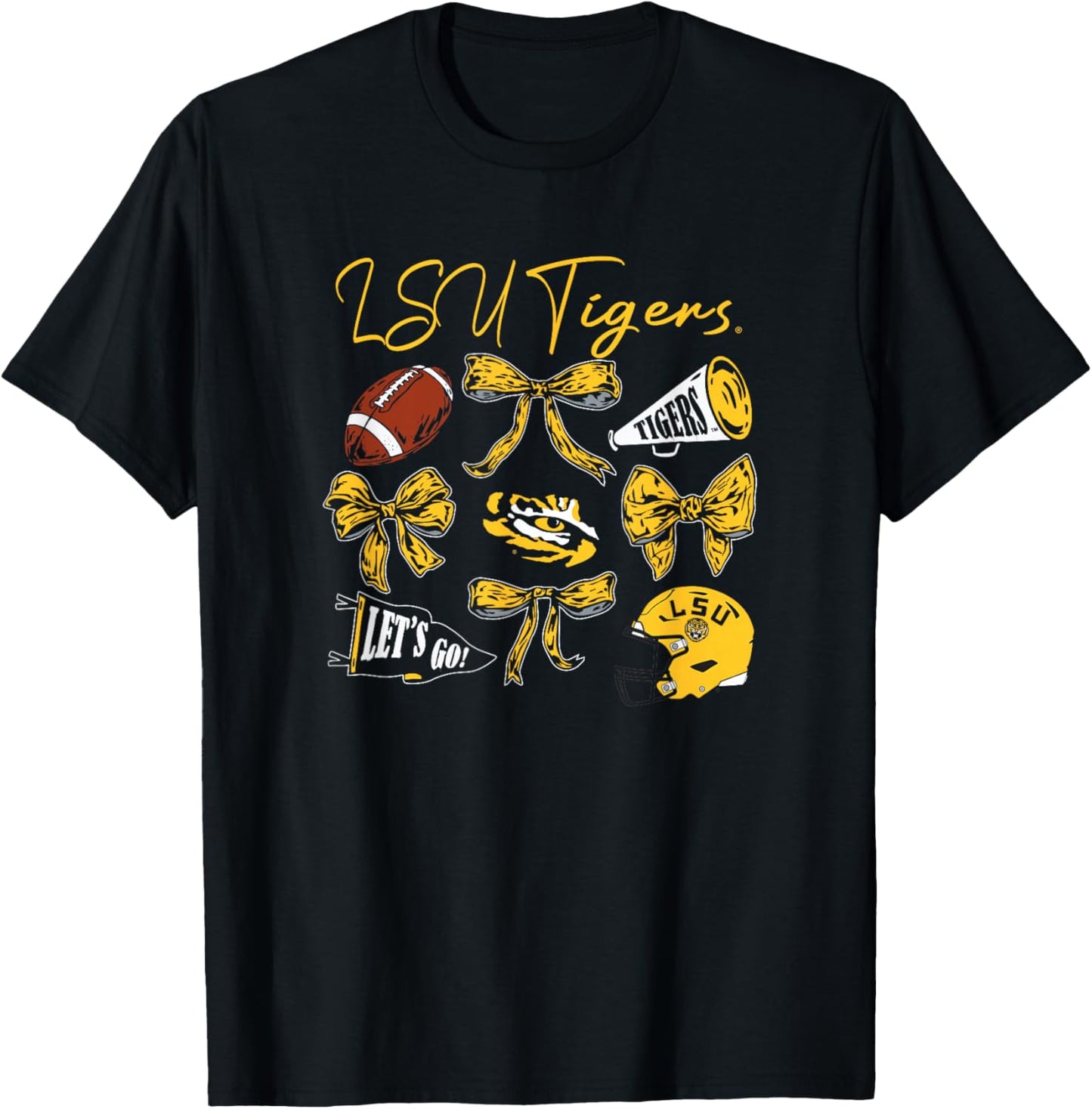 LSU Tigers Football Bows Purple Officially Licensed T-Shirt - T-Shirt | Black