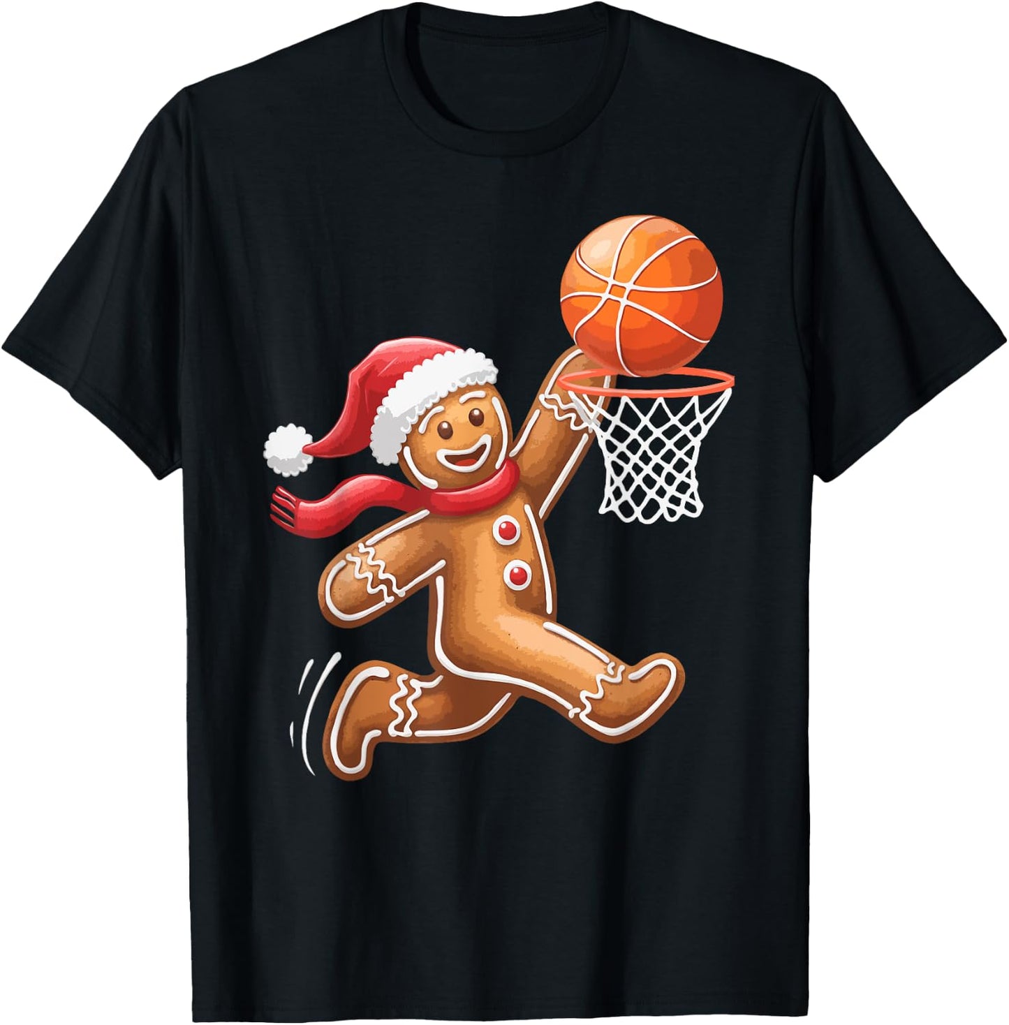Gingerbread Man Playing Basketball Christmas Xmas Kids Men T-Shirt - T-Shirt | Black