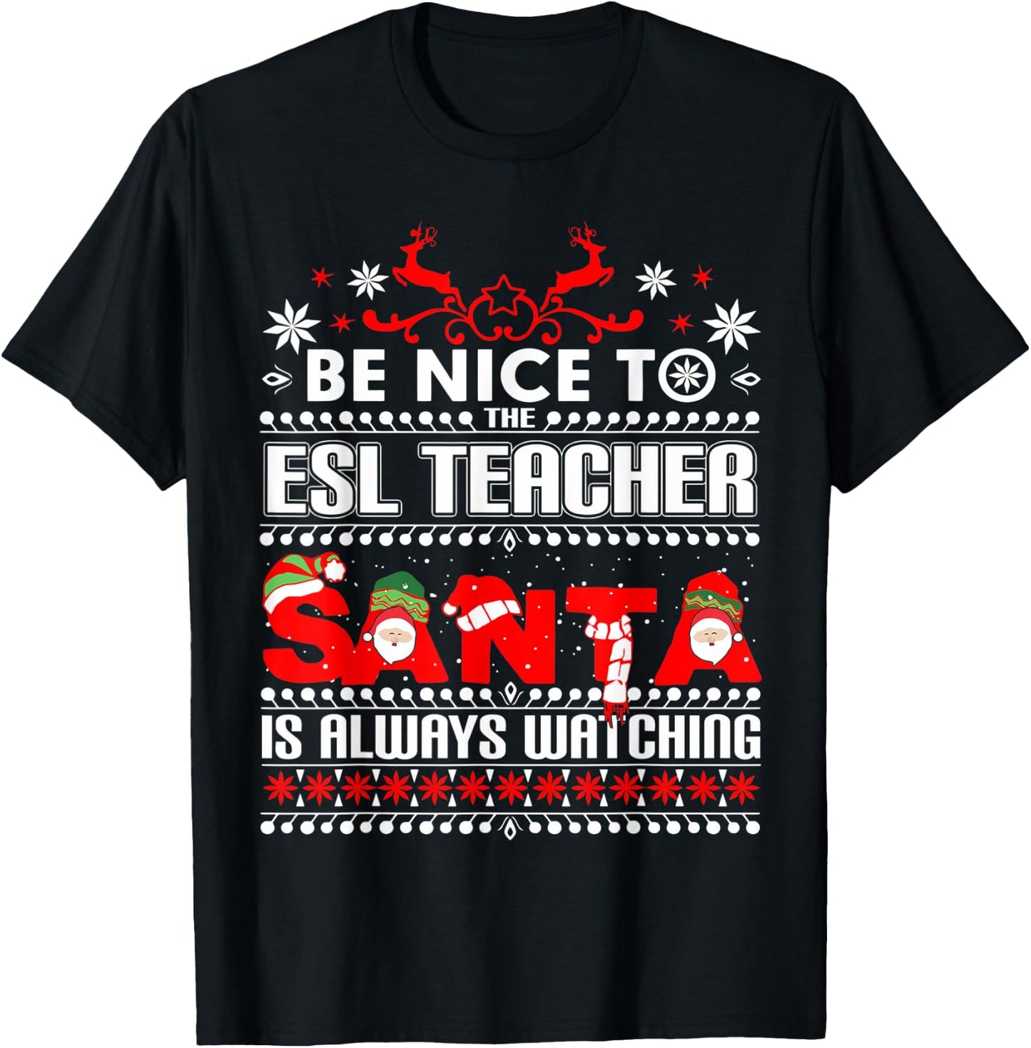ESL Ugly Christmas Sweater Gift Funny X-mas English Teacher T-Shirt - T-Shirt | Black