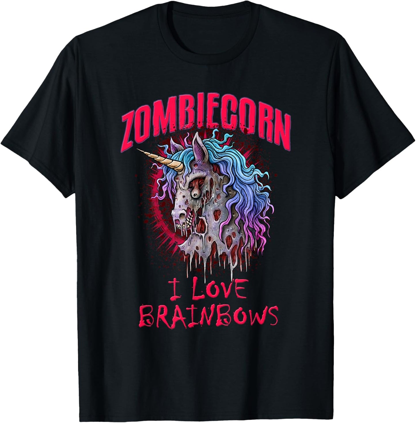 Zombie Unicorn I Love Brainbows Punk Gothic Goth Halloween T-Shirt - T-Shirt | Black