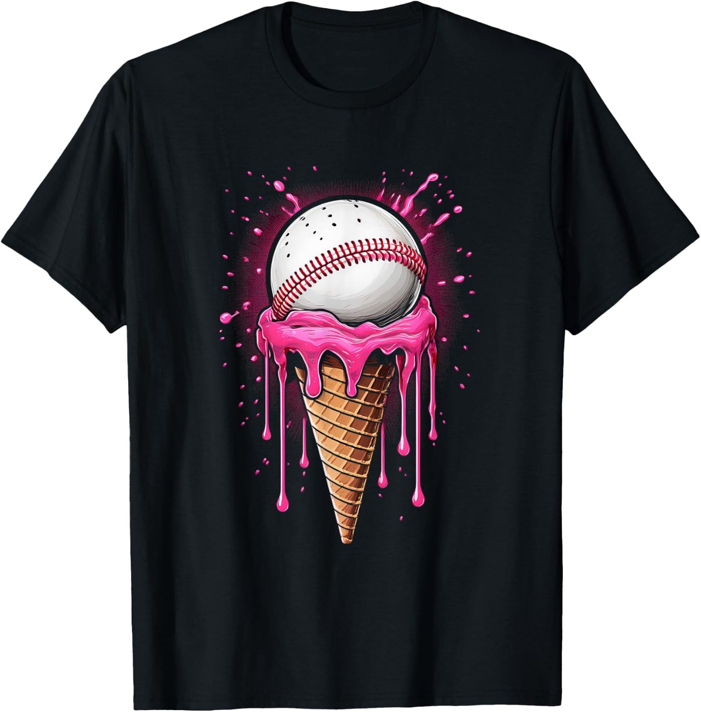 Baseball Drip Boys Ice Cream Cone Drip Baseball T-Shirt - T-Shirt | Black