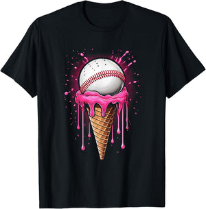 Baseball Drip Boys Ice Cream Cone Drip Baseball T-Shirt - T-Shirt | Black