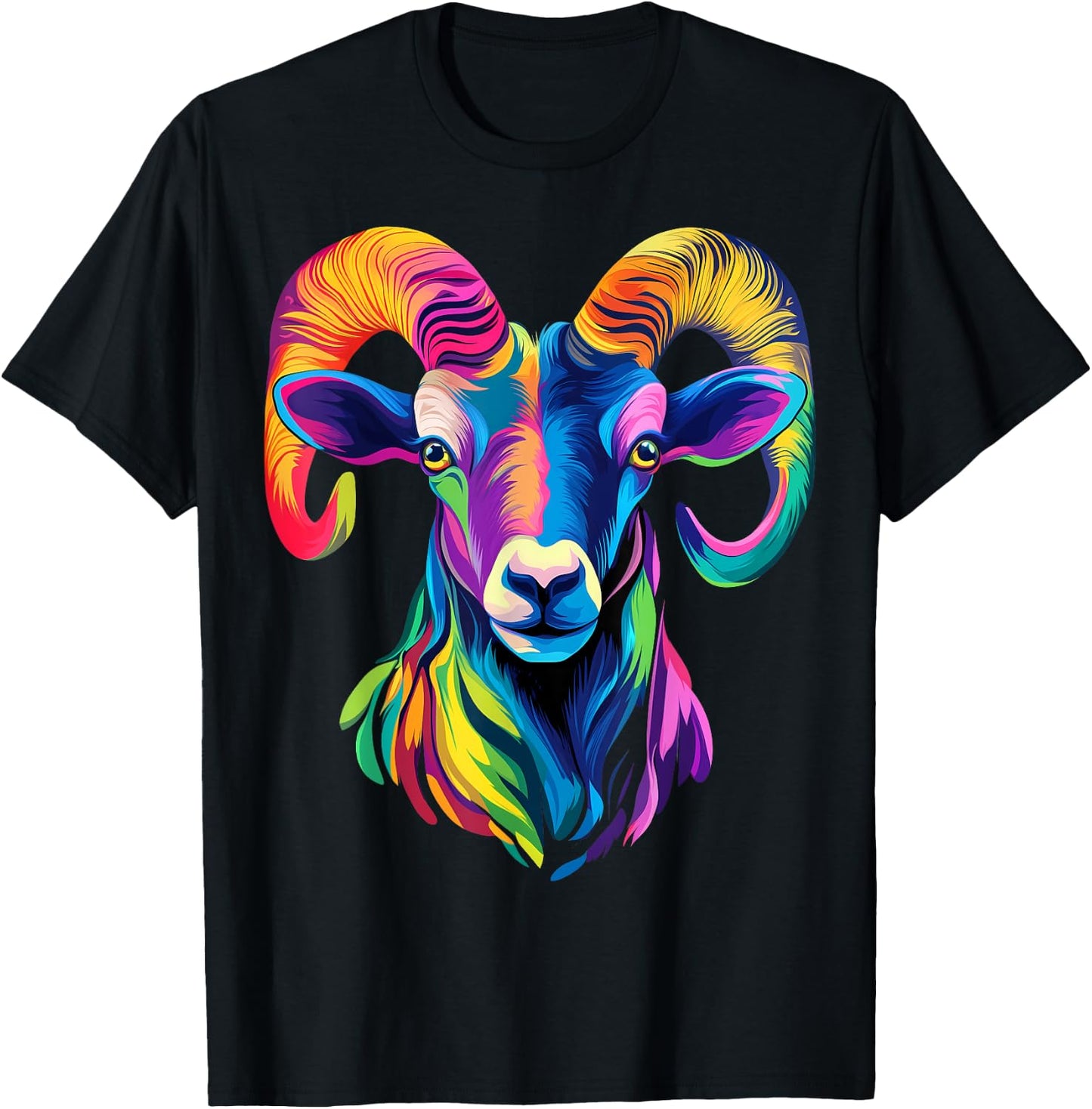 Colorful Bighorn Sheep Face Animal Lover Men Women Black T-Shirt - T-Shirt | Black