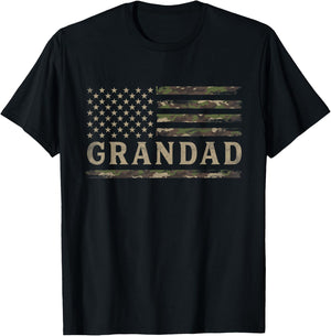 Camo Grandad Camourflage USA Flag Fathers Day Grandpa T-Shirt - T-Shirt | Black