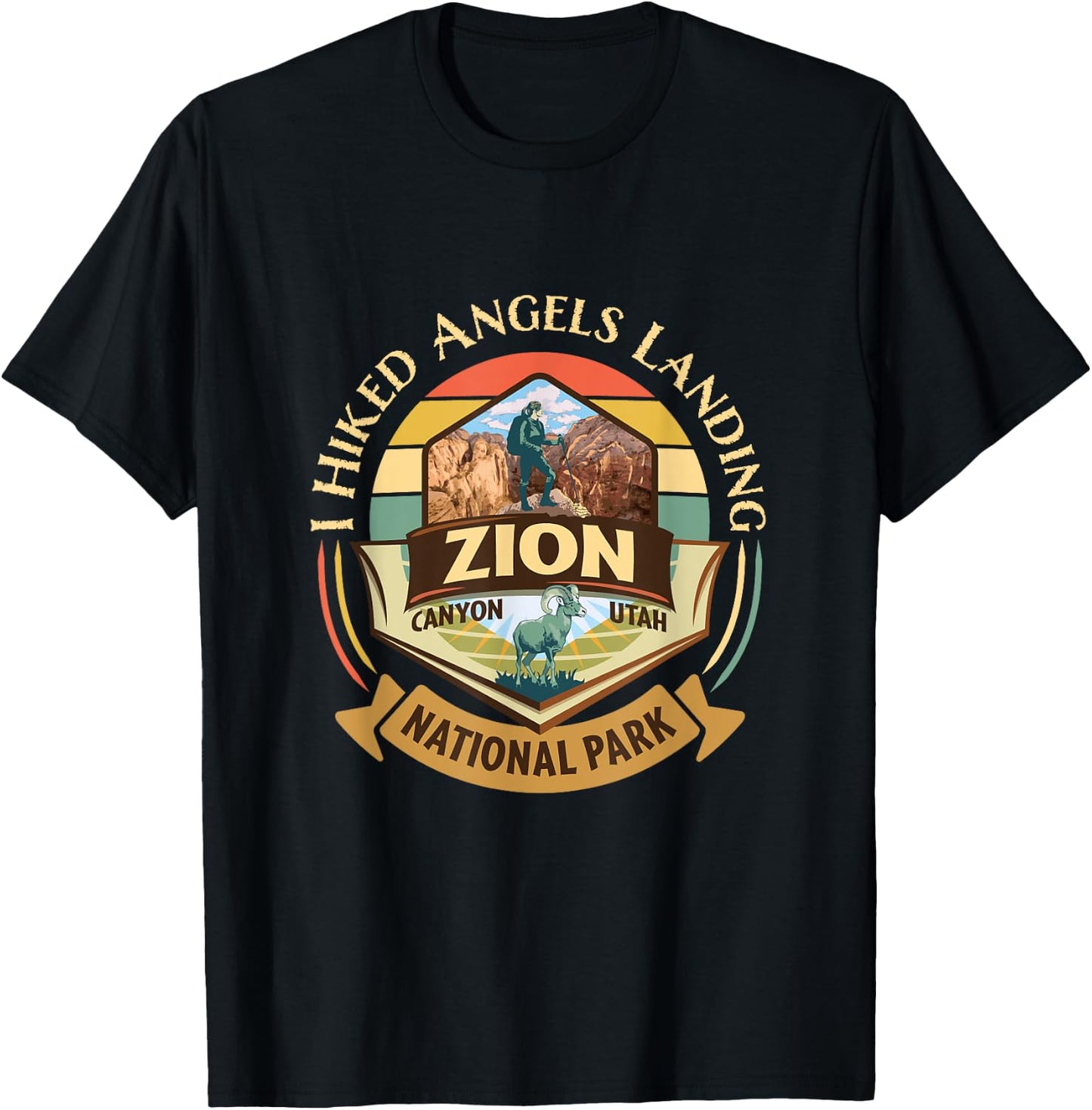 I Hiked Angels Landing Zion Retro Vintage Bighorn Design T-Shirt - T-Shirt | Black