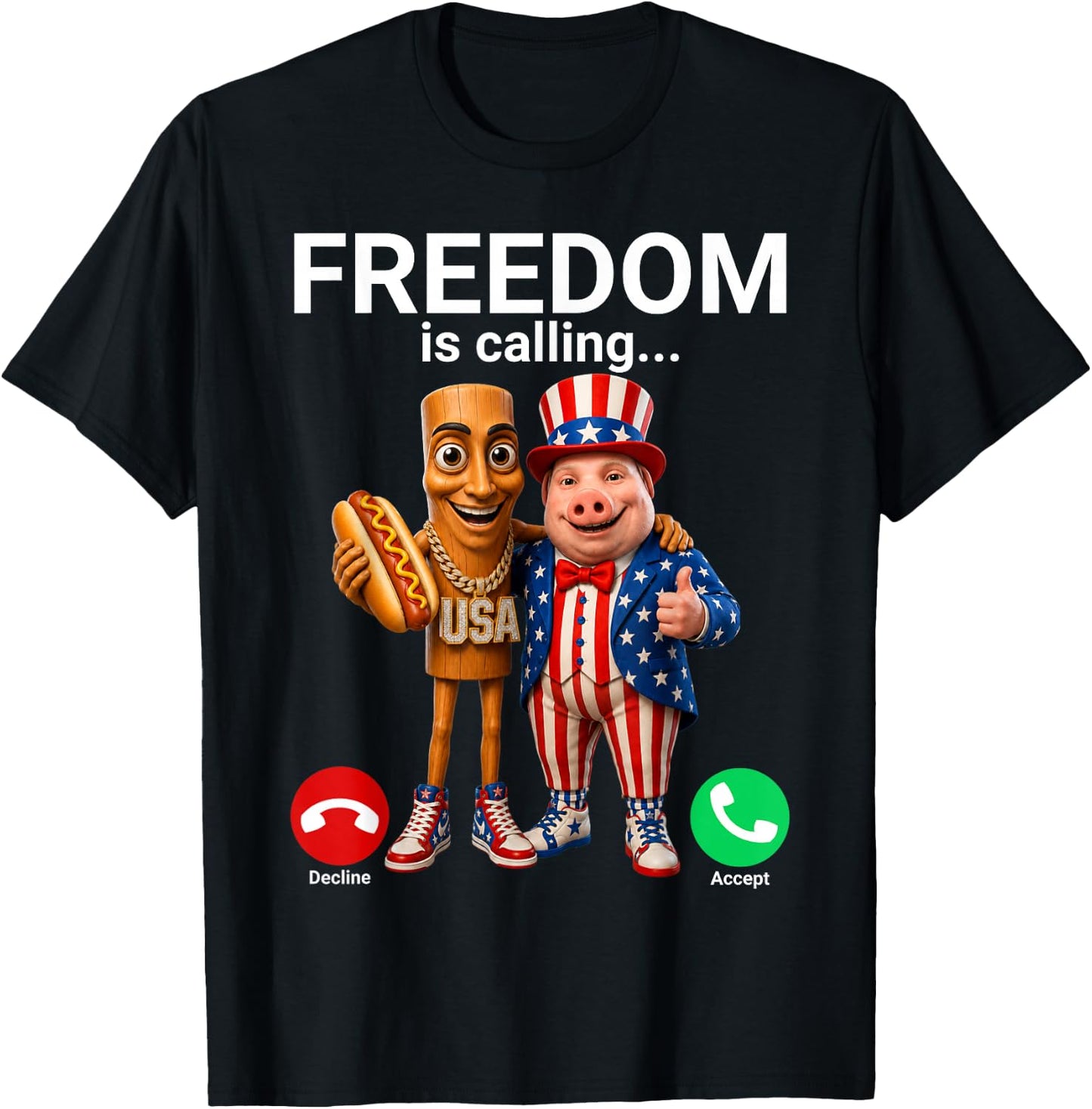 Tung Tung Tung Sahur John Pork Fourth of July T-Shirt - T-Shirt | Black