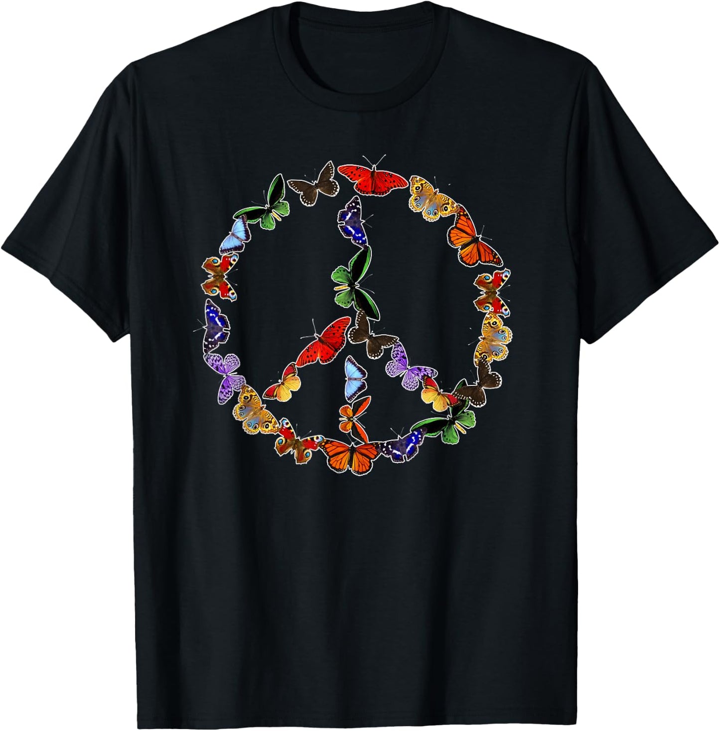 Butterflies Peace Sign Gift Hippie Love 60's 70s Groovy Cool T-Shirt - T-Shirt | Black