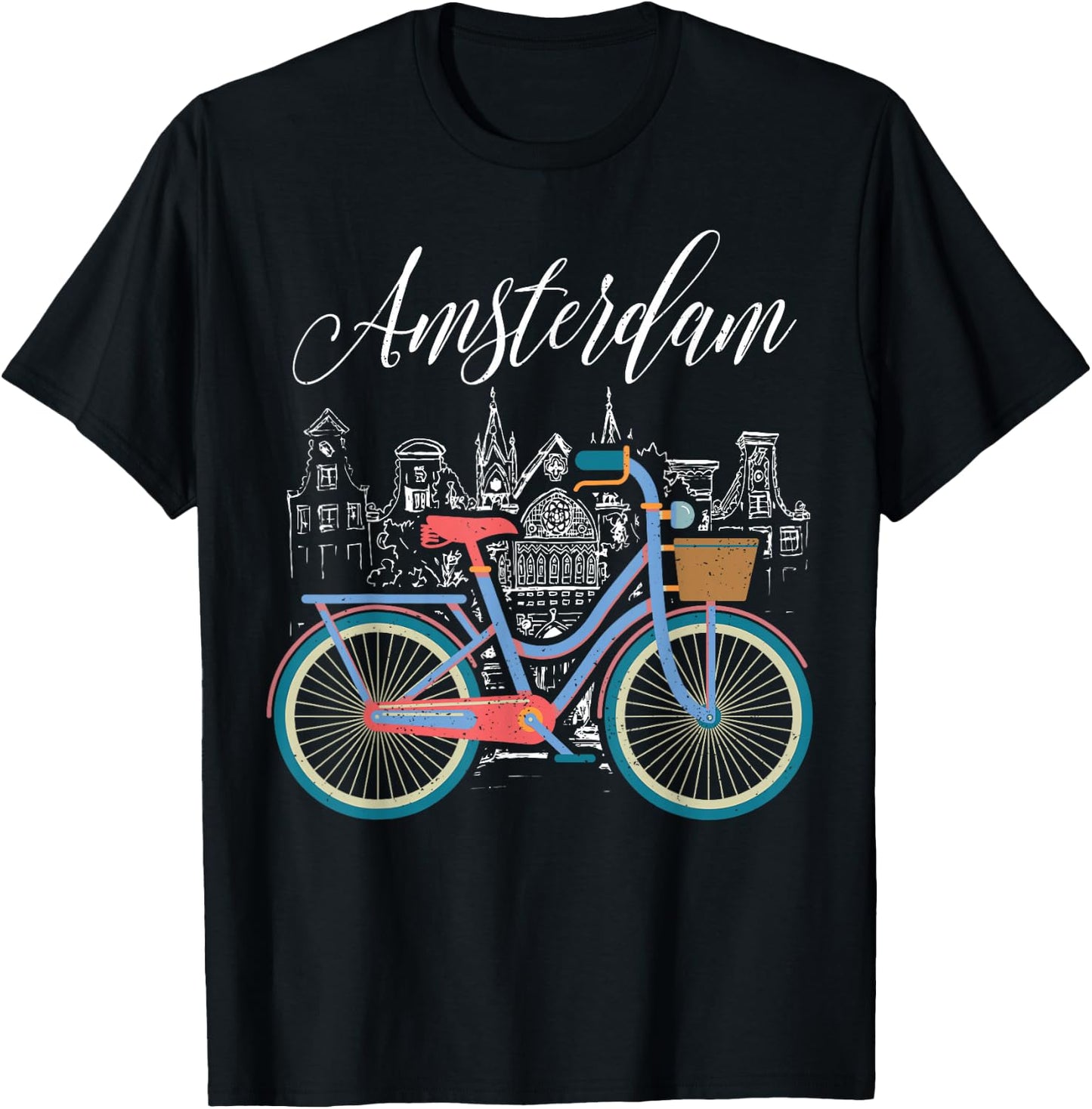 Love Cycling Luv Amsterdam Retro Bike Gift Design Idea T-Shirt - T-Shirt | Black
