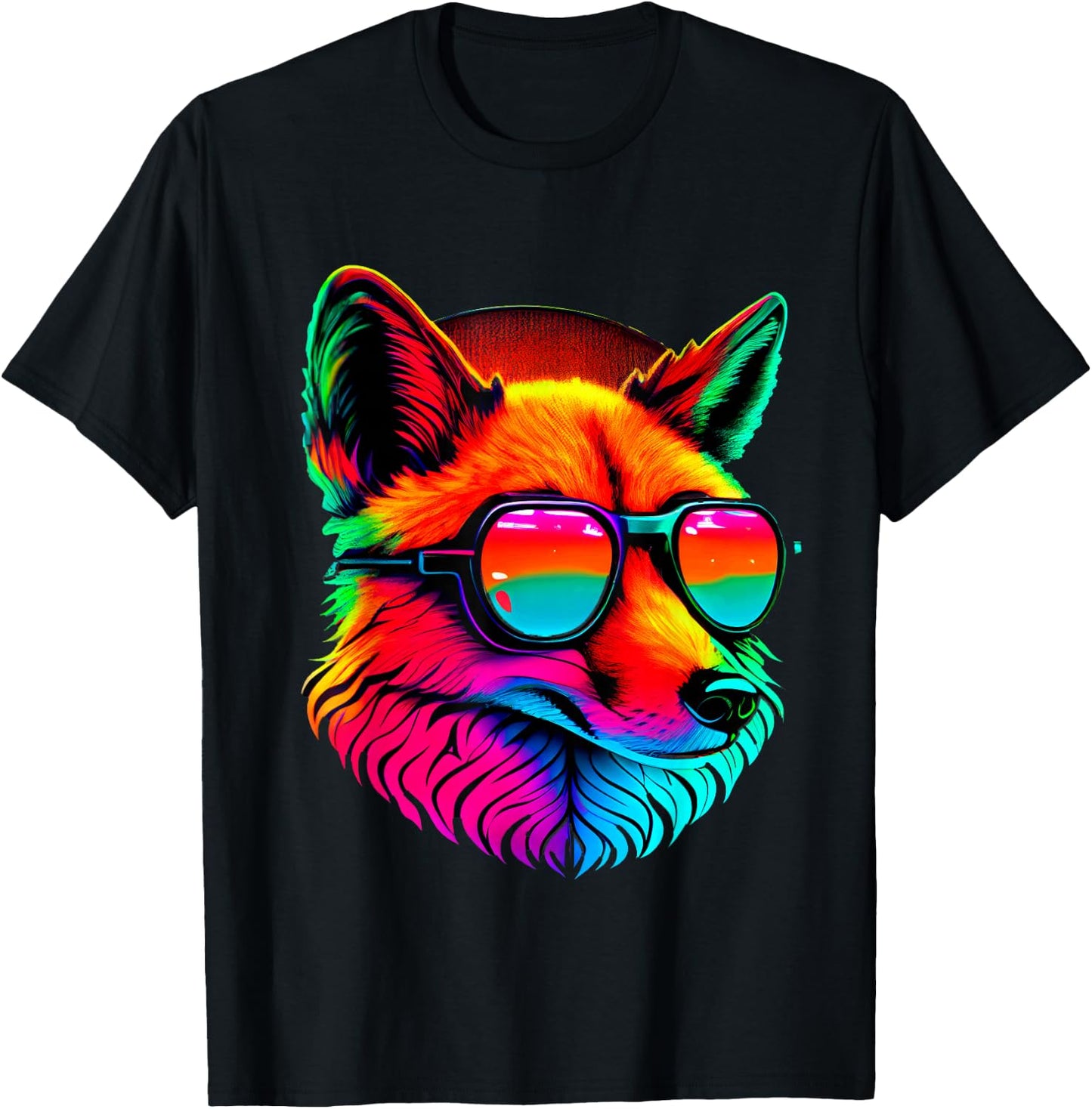 Cool Retro Art Fox In Sunglasses Colors T-Shirt - T-Shirt | Black