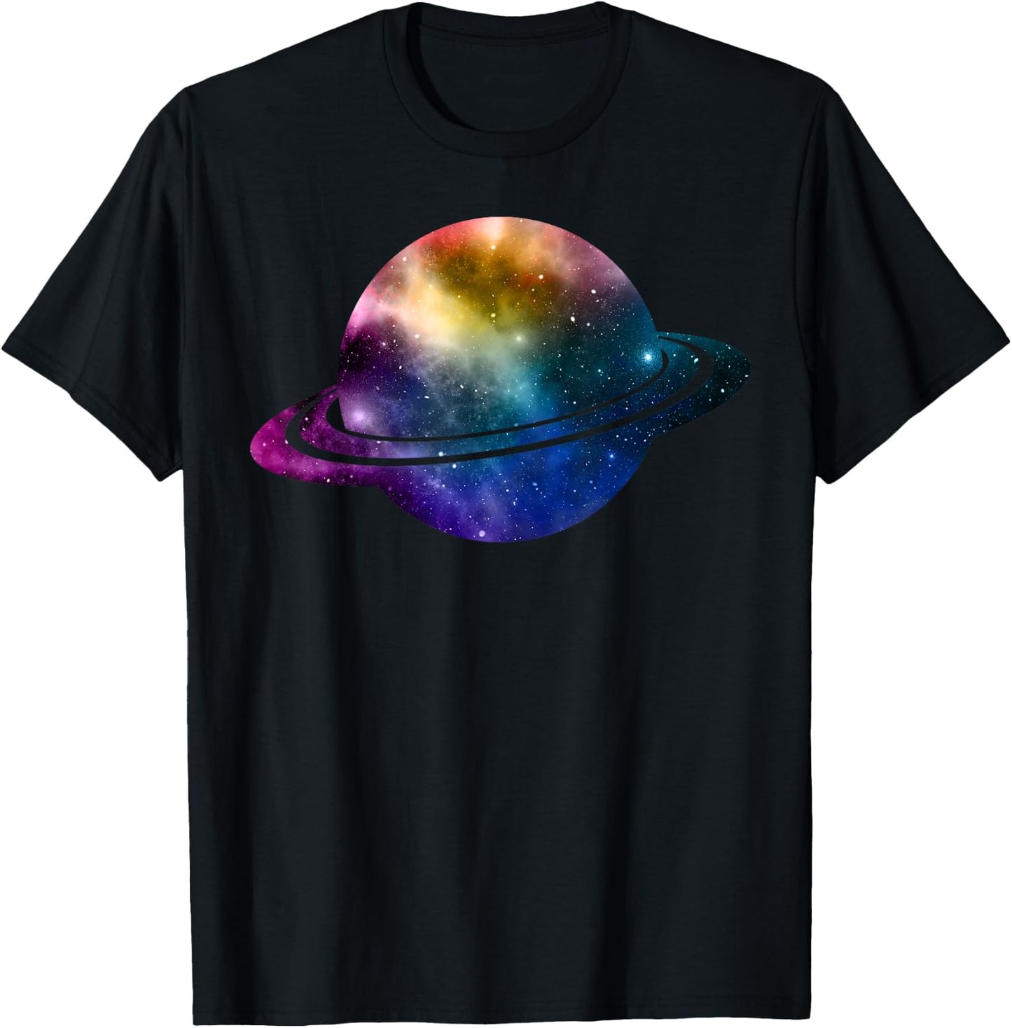 Planet Science, Colorful Saturn Design T-Shirt - T-Shirt | Black