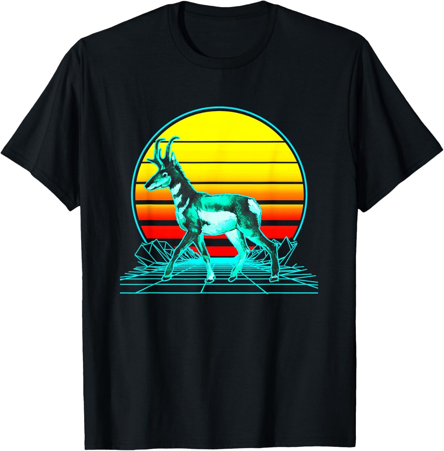 Retro Pronghorn Vaporwave T-Shirt - T-Shirt | Black