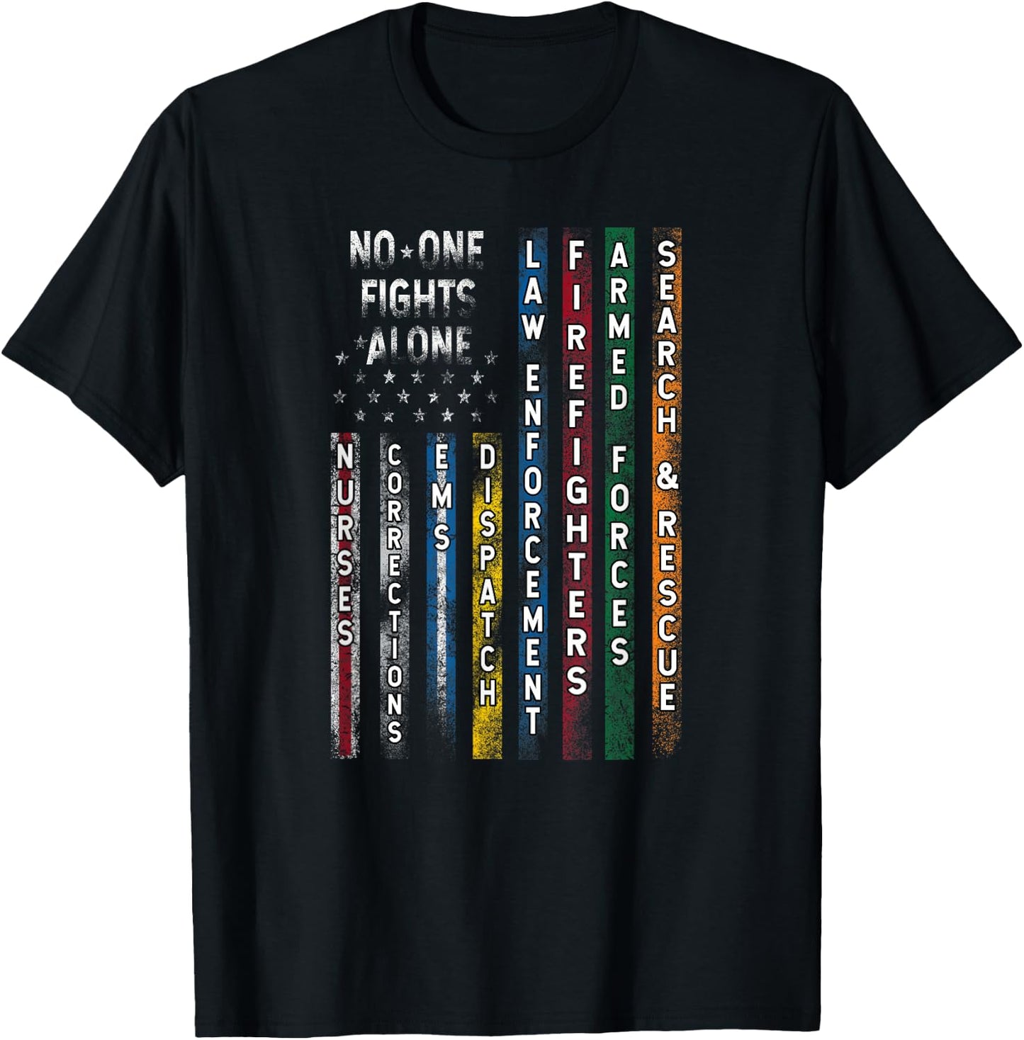 First Responders USA Flag Police Firefighter Appreciation T-Shirt - T-Shirt | Black