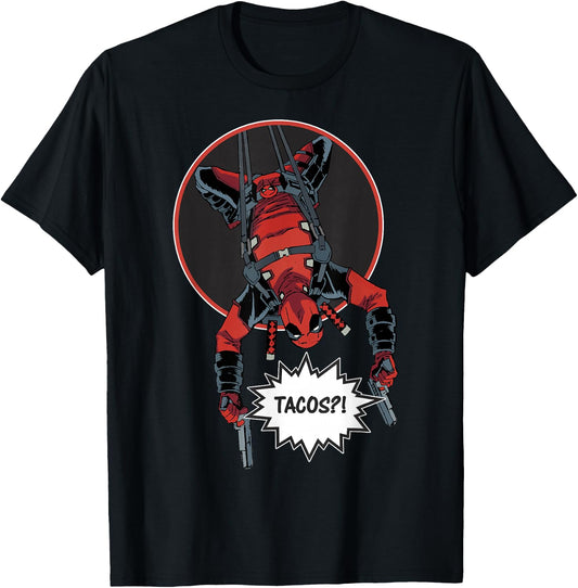Marvel Deadpool Slinging Upside-Down Tacos?! T-Shirt - T-Shirt | Black