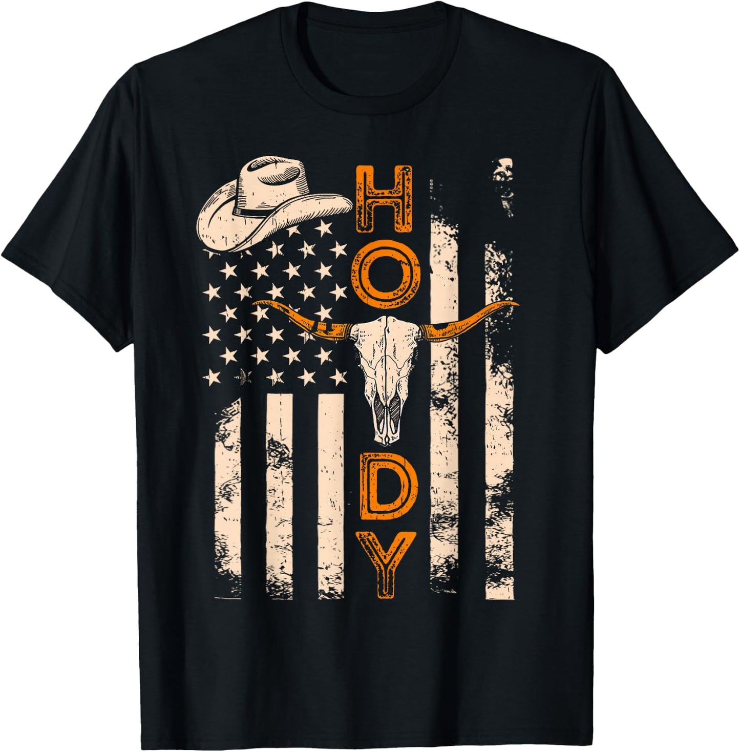 Western Country Rodeo Southern Howdy Cowboy American Flag T-Shirt - T-Shirt | Black