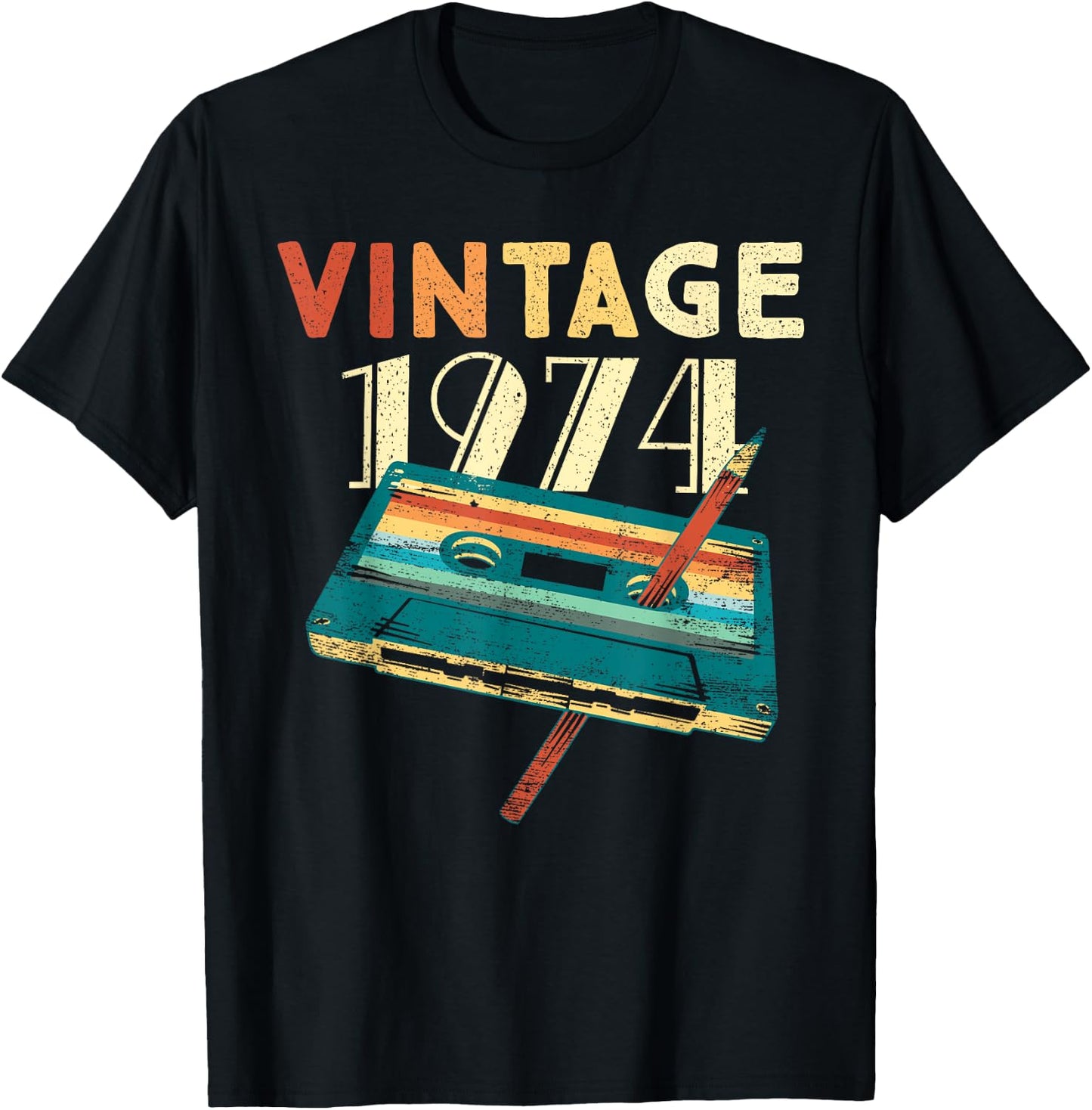 Vintage 1974 Music Cassette 51st Birthday Gifts 51 Years Old T-Shirt - T-Shirt | Black