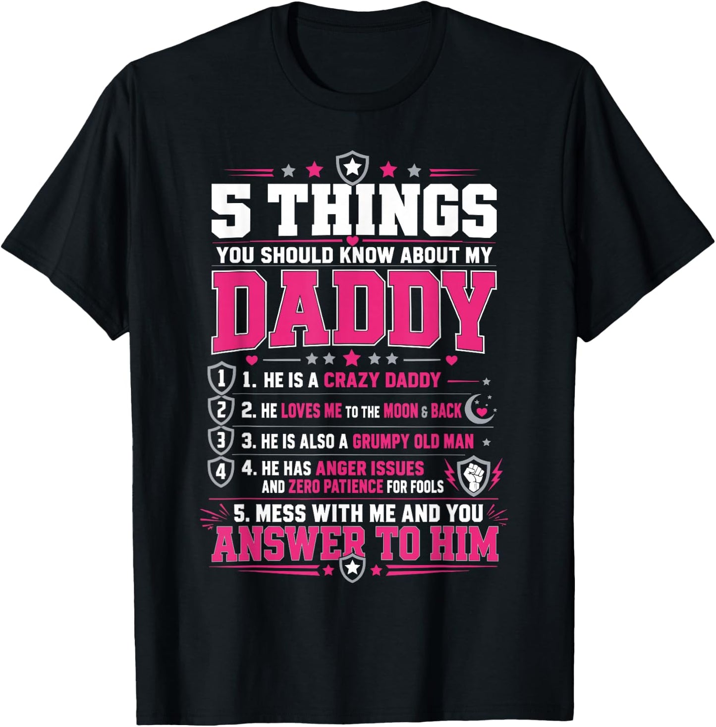 Funny Dad List 5 Things You Should Know About My Daddy T-Shirt - T-Shirt | Black