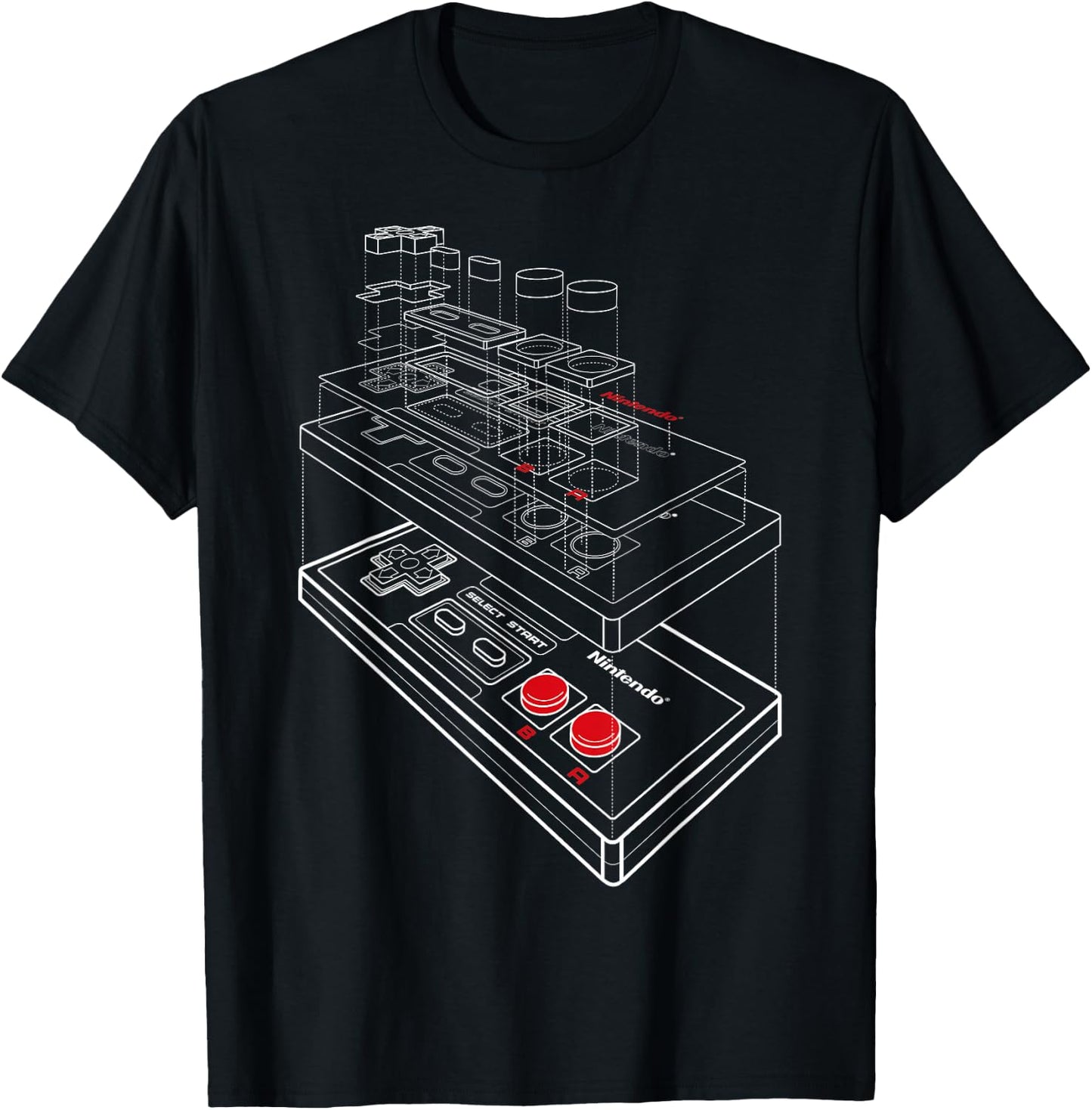 Nintendo NES Controller Exploded Schematic Graphic T-Shirt - T-Shirt | Black