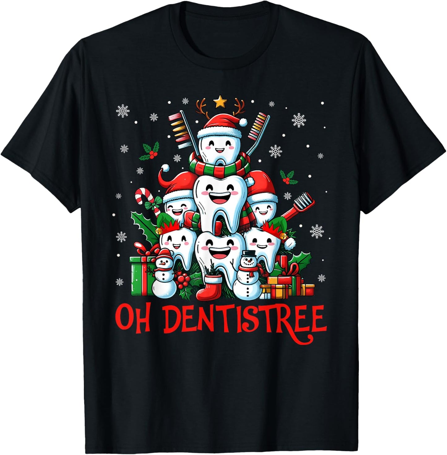 Funny Christmas Dentist Tree Dental Oh Dentistree Tooth Tree T-Shirt - T-Shirt | Black