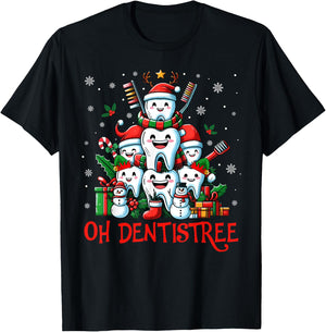 Funny Christmas Dentist Tree Dental Oh Dentistree Tooth Tree T-Shirt - T-Shirt | Black