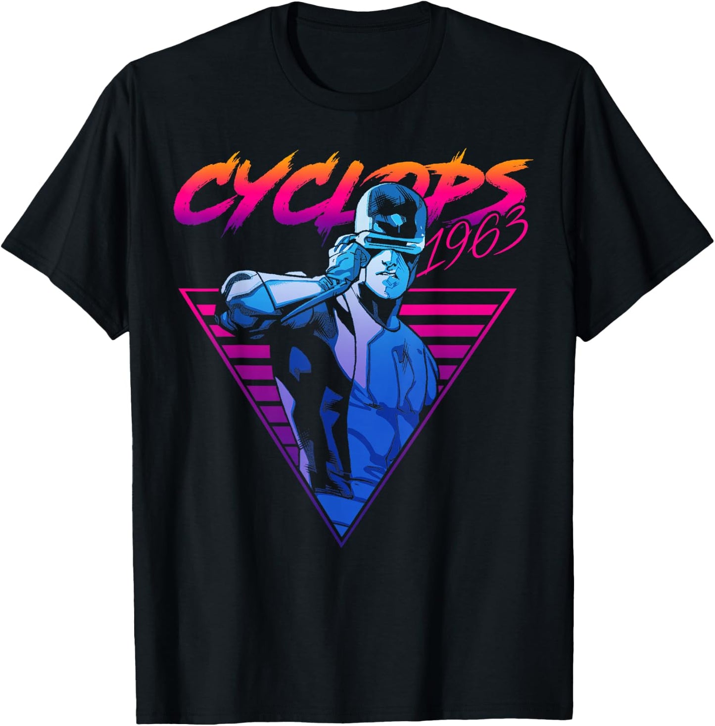 Marvel X-Men Cyclops Retro Neon Triangle Graphic T-Shirt - T-Shirt | Black