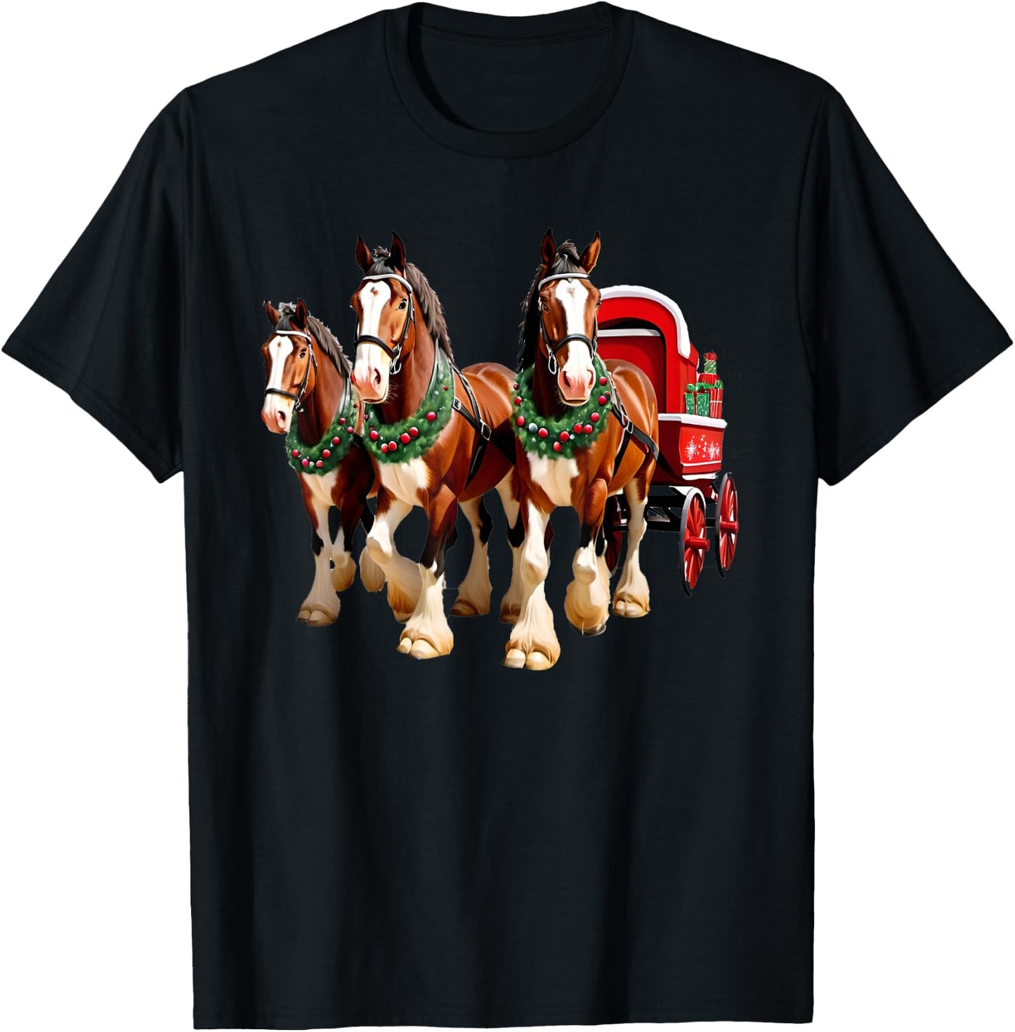 X-Mas Equestrian Farm -Adult Christmas Animal Print , Black, Small, Short Sleeve, Classic Fit, , Pull On, 1 Count T-Shirt - T-Shirt | Black