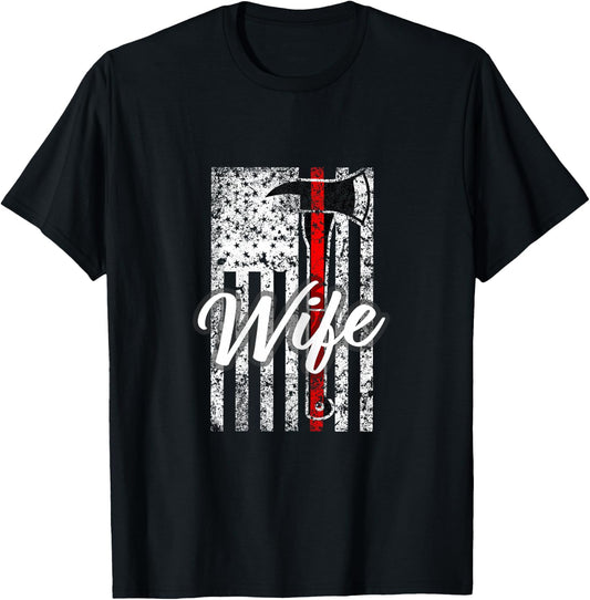 Firefighter Wife Gift Fire Wife Spouse Support Thin Red T-Shirt - T-Shirt | Black