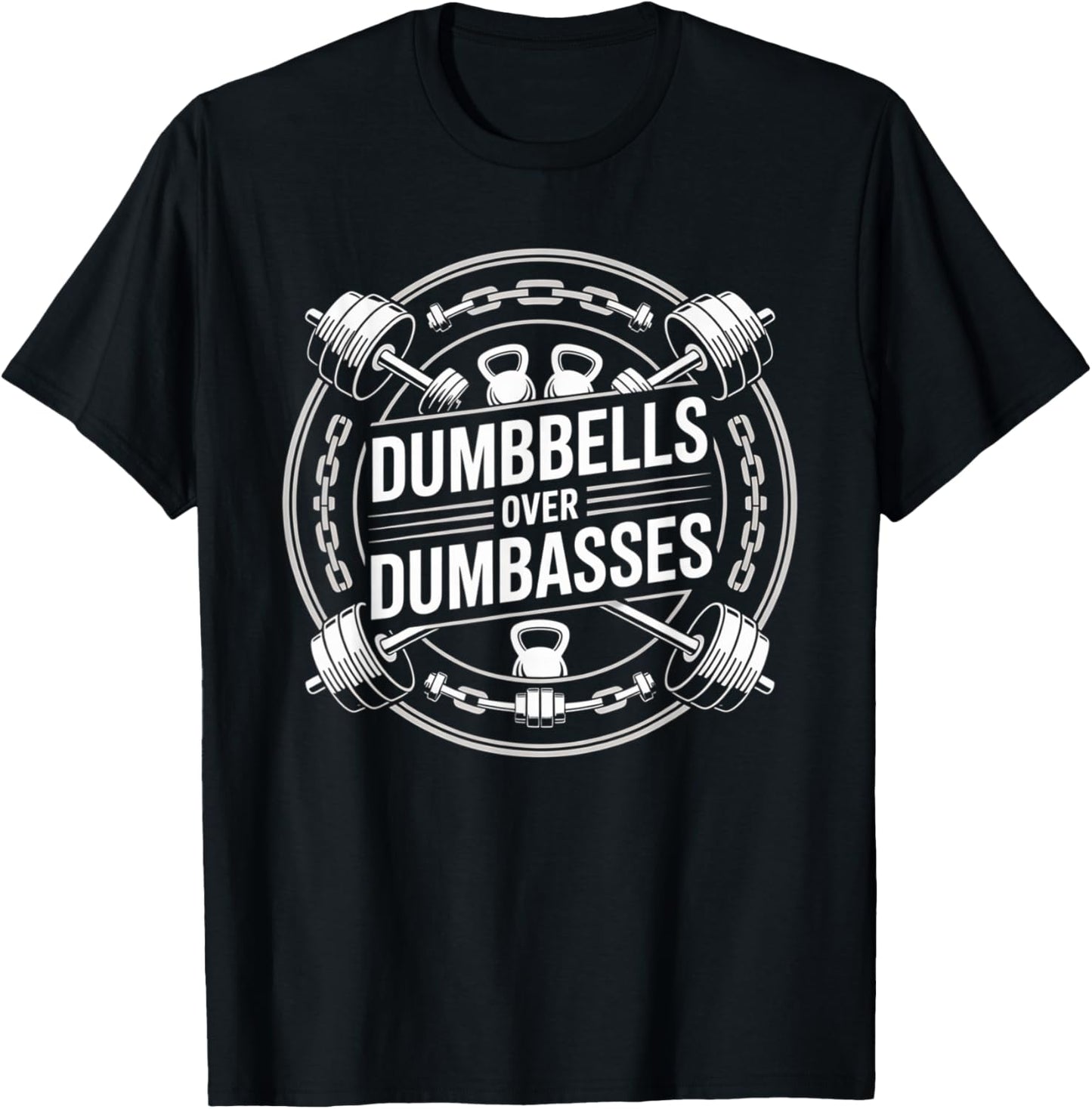 Retro Vintage Gym Fitness Funny Dumbbells Over Dumbasses T-Shirt - T-Shirt | Black