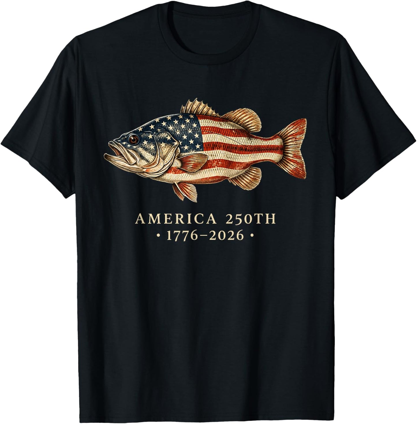 USA 250th 1776 2026 Patriotic Bass Fishing T-Shirt - T-Shirt | Black