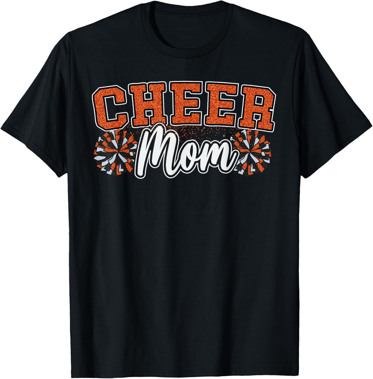 Funny Loud Proud Cheer Mom Mama Cheerleading Orange Pom Poms T-Shirt - T-Shirt | Black
