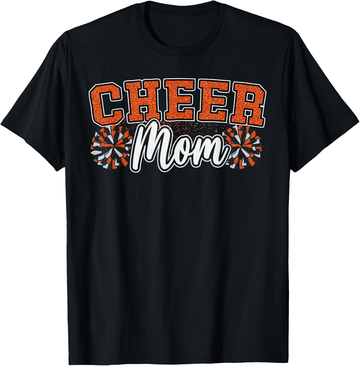 Funny Loud Proud Cheer Mom Mama Cheerleading Orange Pom Poms T-Shirt - T-Shirt | Black