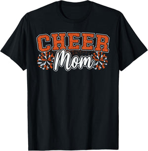 Funny Loud Proud Cheer Mom Mama Cheerleading Orange Pom Poms T-Shirt - T-Shirt | Black