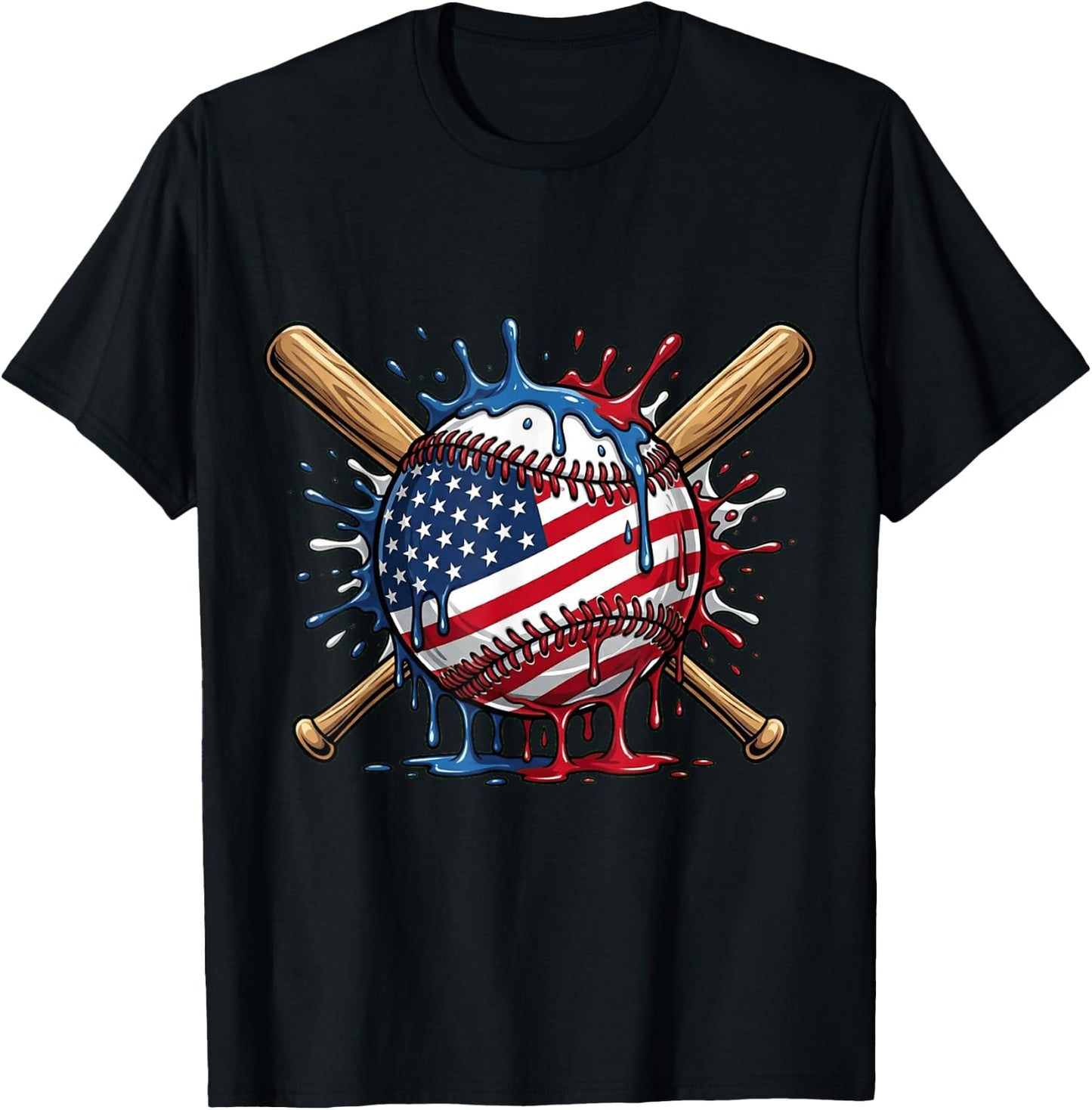 Baseball Drip American Flag Boys Kids Youth 4th of July T-Shirt - T-Shirt | Black
