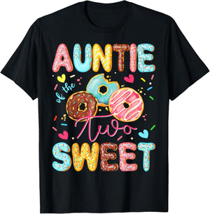 Auntie Of The Two Sweet 2Nd Birthday Girl Donut Lover T-Shirt - T-Shirt | Black
