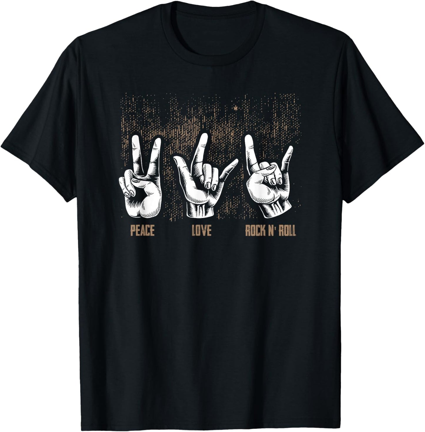 Peace Love Rock and Roll Guitar Hippie Hand Signs T-Shirt - T-Shirt | Black
