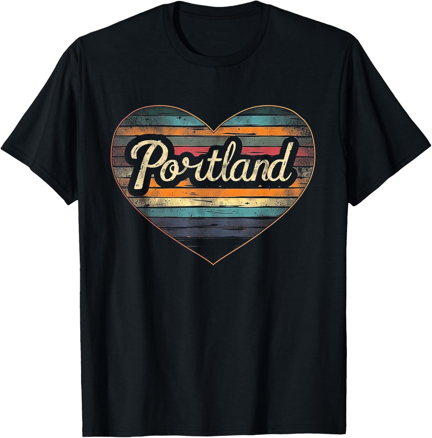 Portland - Heart Vintage Love Women Kids Retro Graphic Cool T-Shirt - T-Shirt | Black