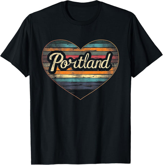 Portland - Heart Vintage Love Women Kids Retro Graphic Cool T-Shirt - T-Shirt | Black
