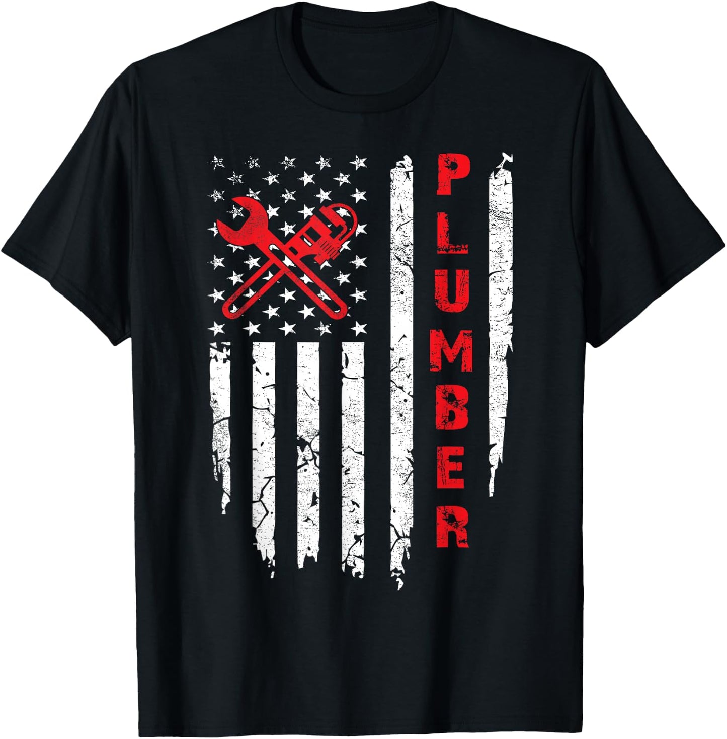USA American Flag Plumber Men Women Plumbers Patriotic T-Shirt - T-Shirt | Black