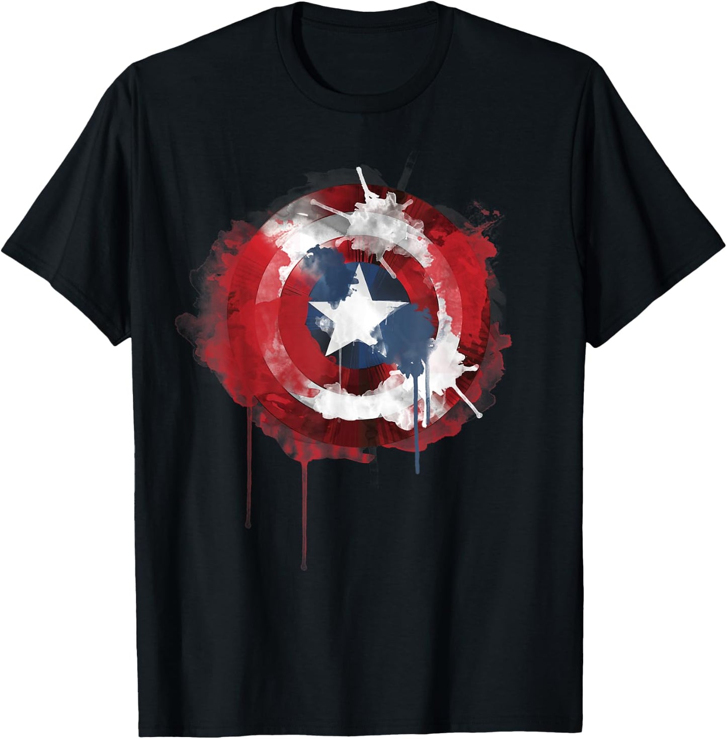 Marvel Avengers Classic Captain America Watercolor Shield T-Shirt - T-Shirt | Black