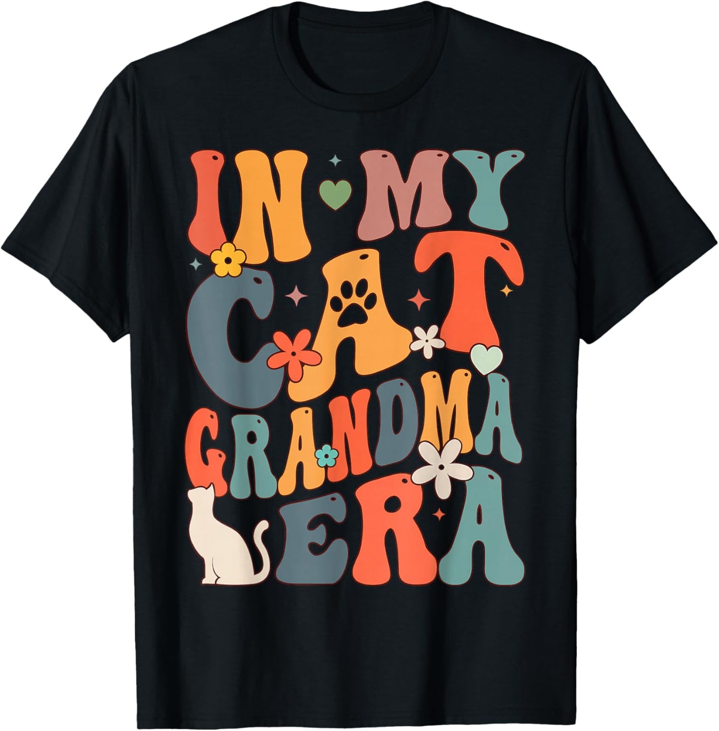 Retro Groovy Funny In My Cat Grandma Era T-Shirt - T-Shirt | Black