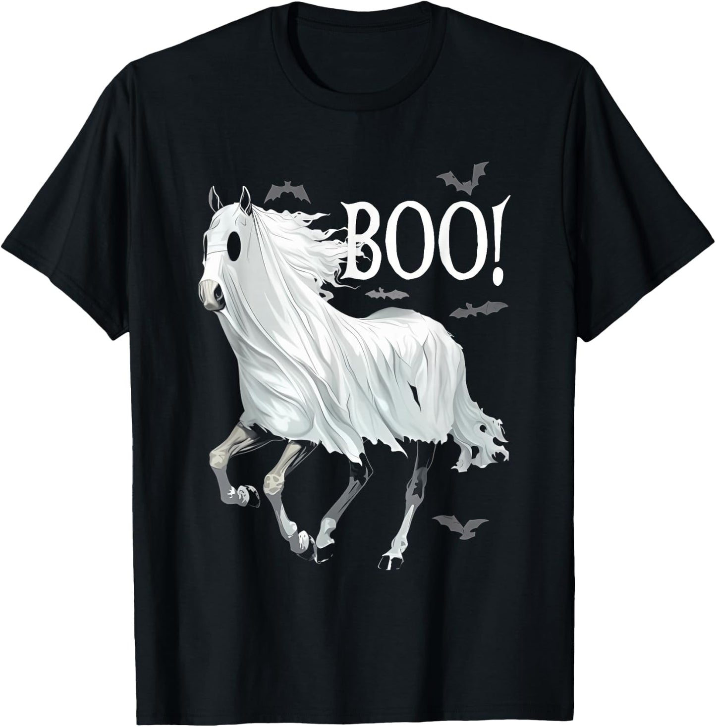 Funny Ghost Boo Horse Equestrian Lover Halloween Costume T-Shirt - T-Shirt | Black